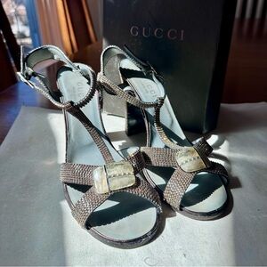 Gucci Tom Ford Era Crystal Block Heel Sandals Bronze 38.5 / US 8